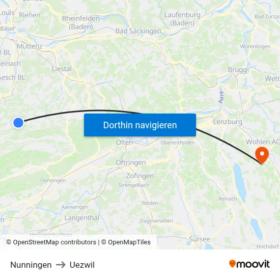 Nunningen to Uezwil map