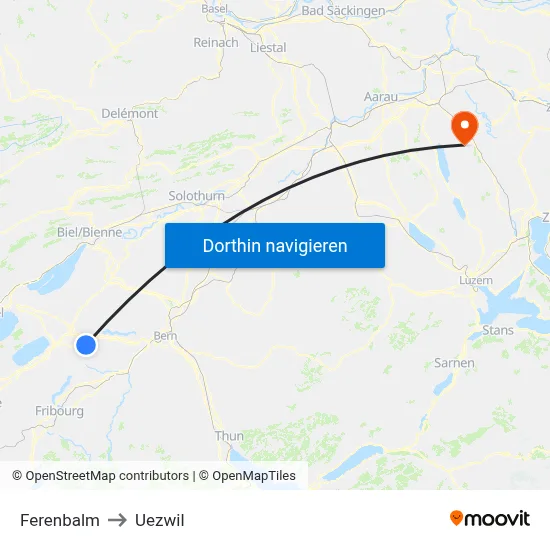 Ferenbalm to Uezwil map