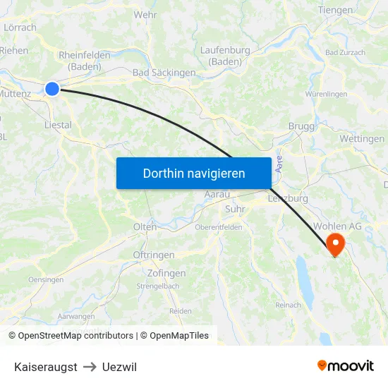 Kaiseraugst to Uezwil map