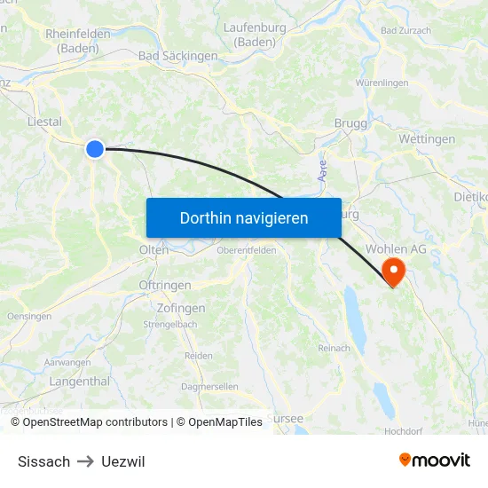 Sissach to Uezwil map