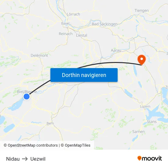 Nidau to Uezwil map