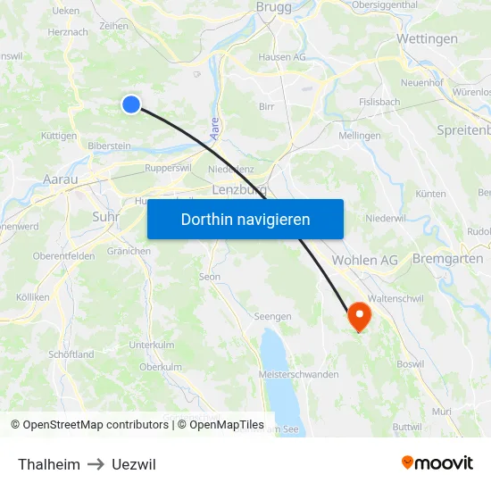 Thalheim to Uezwil map