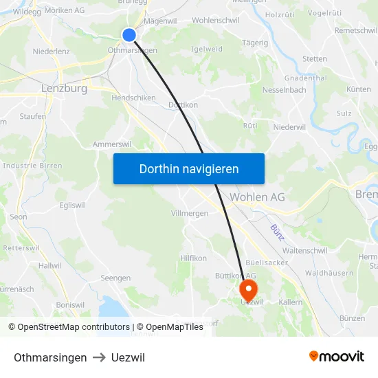 Othmarsingen to Uezwil map