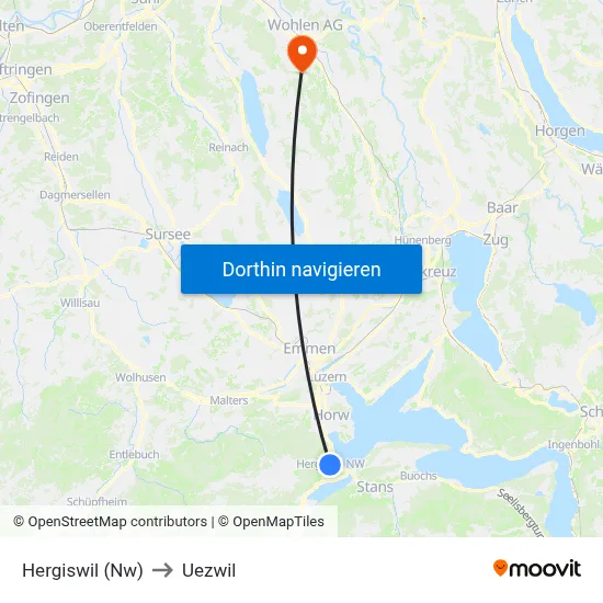 Hergiswil (Nw) to Uezwil map