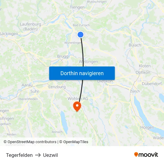 Tegerfelden to Uezwil map