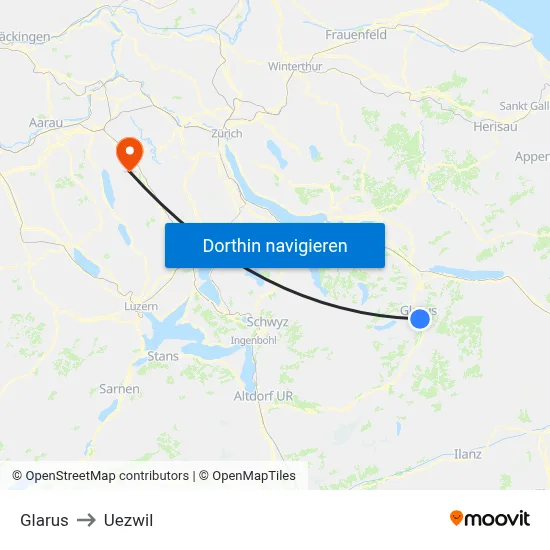 Glarus to Uezwil map