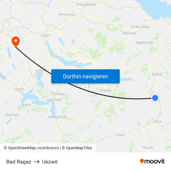 Bad Ragaz to Uezwil map