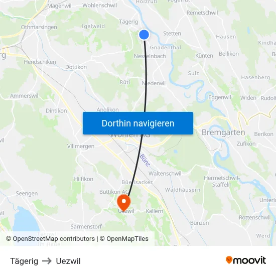 Tägerig to Uezwil map