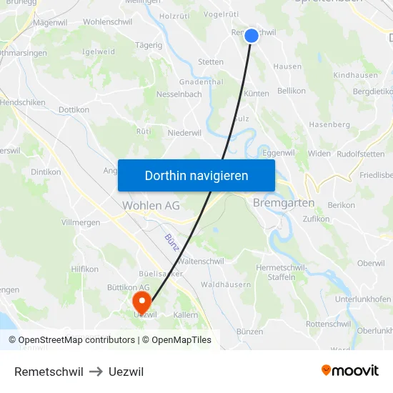 Remetschwil to Uezwil map