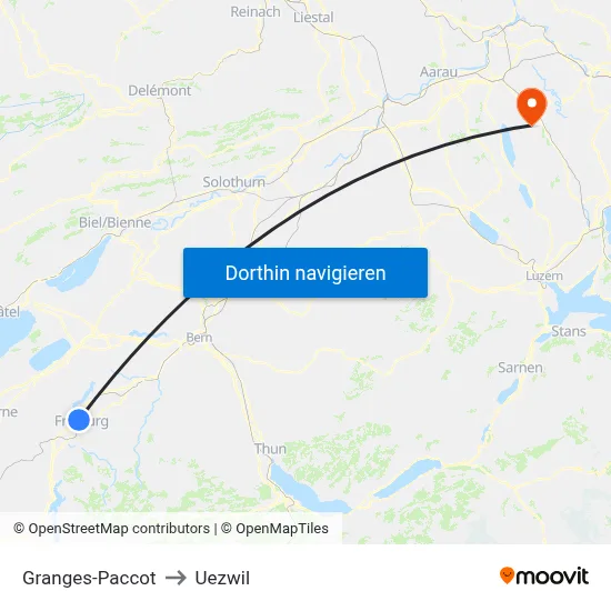 Granges-Paccot to Uezwil map