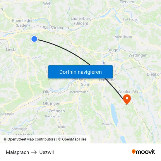 Maisprach to Uezwil map