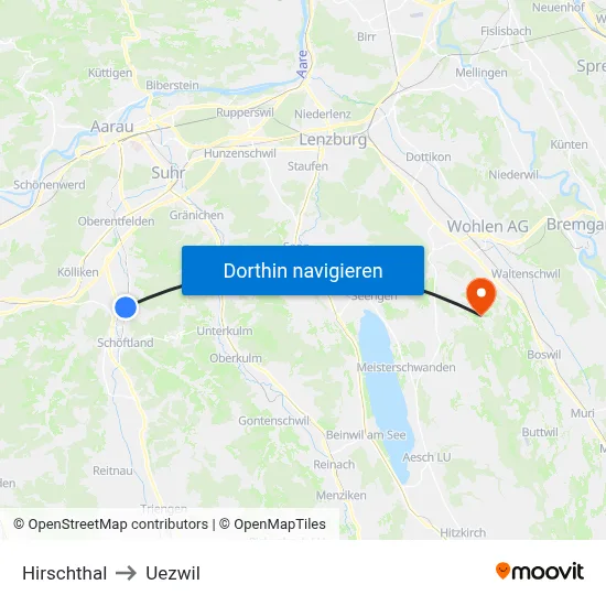 Hirschthal to Uezwil map