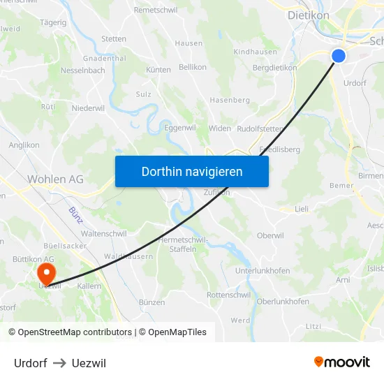 Urdorf to Uezwil map