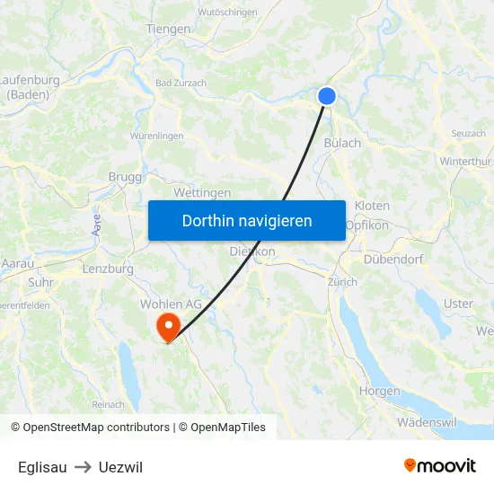 Eglisau to Uezwil map
