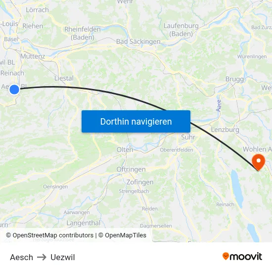 Aesch to Uezwil map
