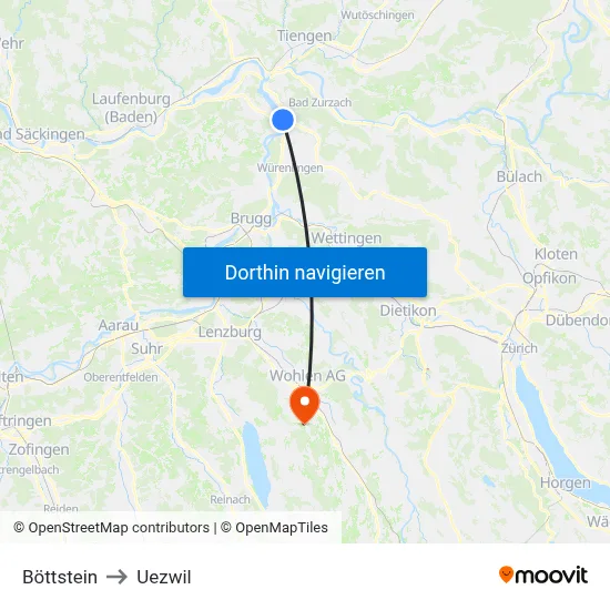 Böttstein to Uezwil map