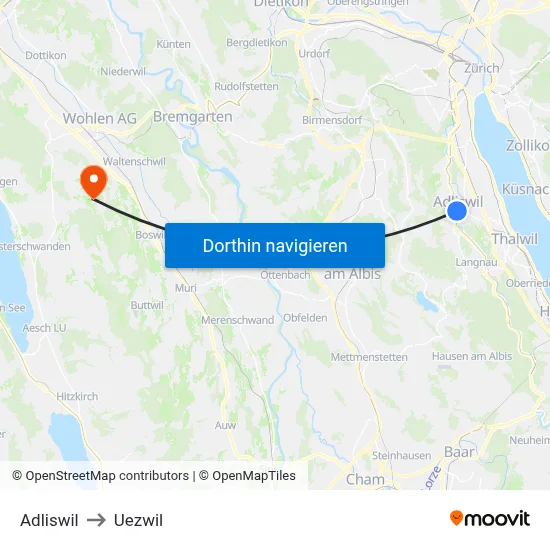 Adliswil to Uezwil map