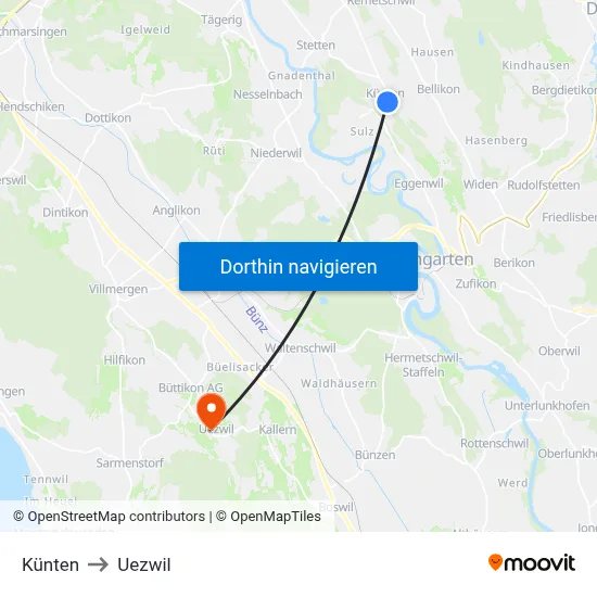 Künten to Uezwil map