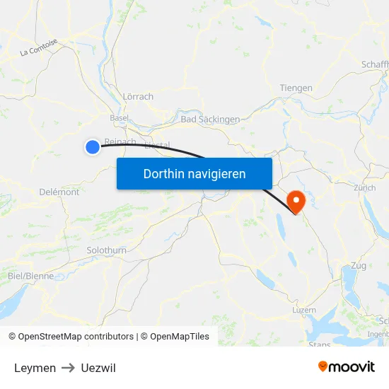 Leymen to Uezwil map