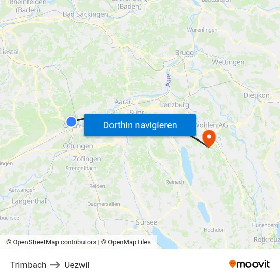 Trimbach to Uezwil map