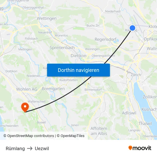 Rümlang to Uezwil map