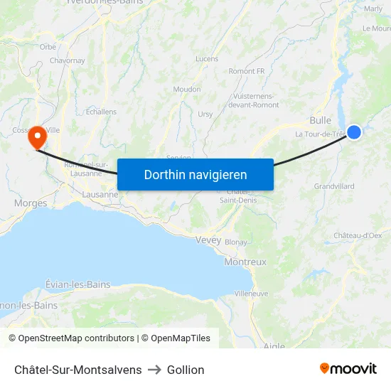 Châtel-Sur-Montsalvens to Gollion map