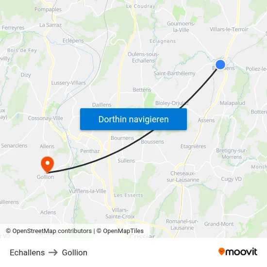 Echallens to Gollion map