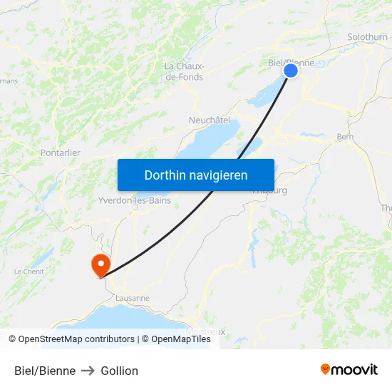 Biel/Bienne to Gollion map