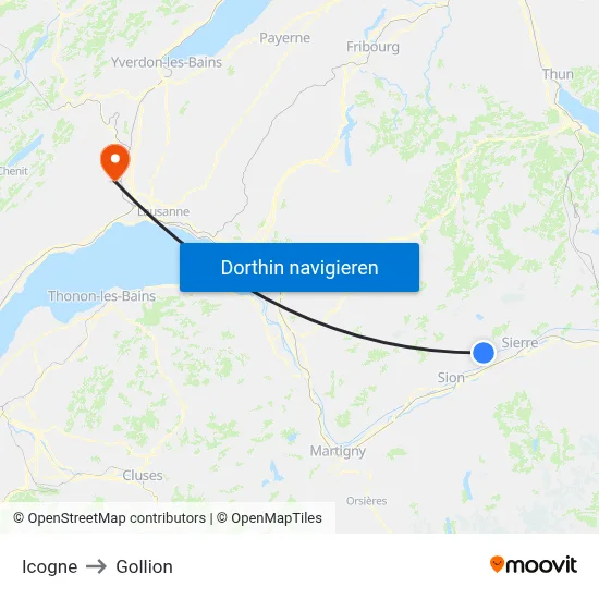 Icogne to Gollion map