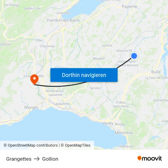Grangettes to Gollion map