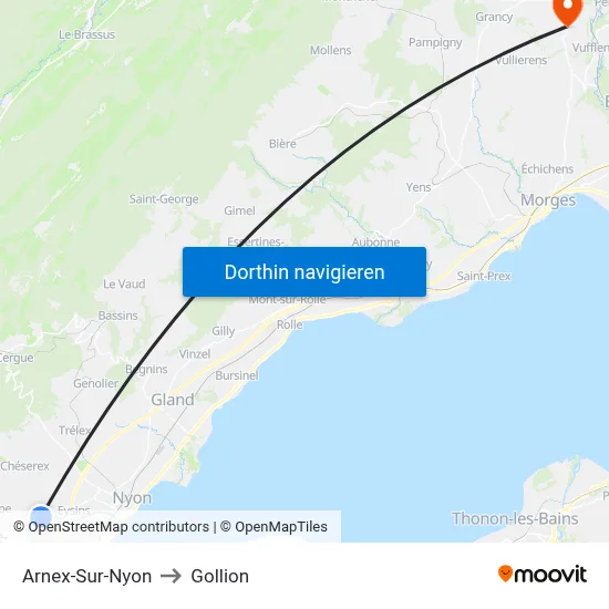 Arnex-Sur-Nyon to Gollion map