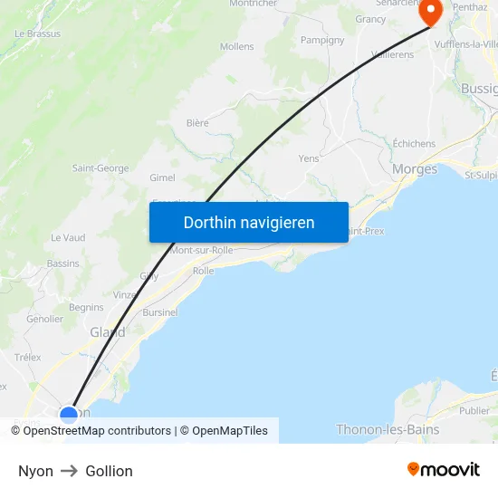 Nyon to Gollion map