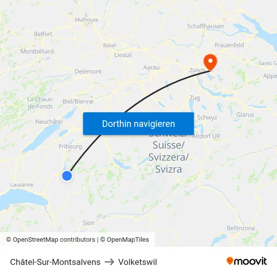 Châtel-Sur-Montsalvens to Volketswil map