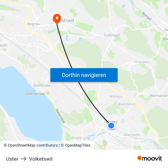 Uster to Volketswil map