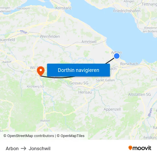 Arbon to Jonschwil map
