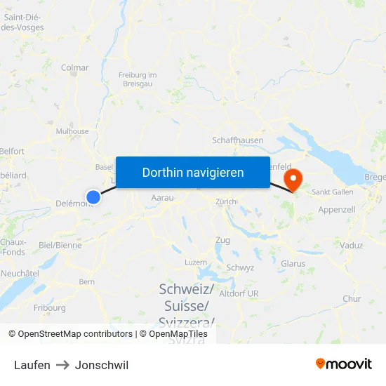Laufen to Jonschwil map