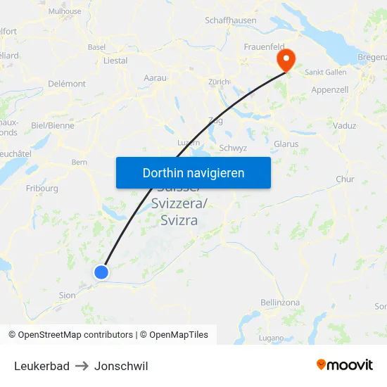 Leukerbad to Jonschwil map