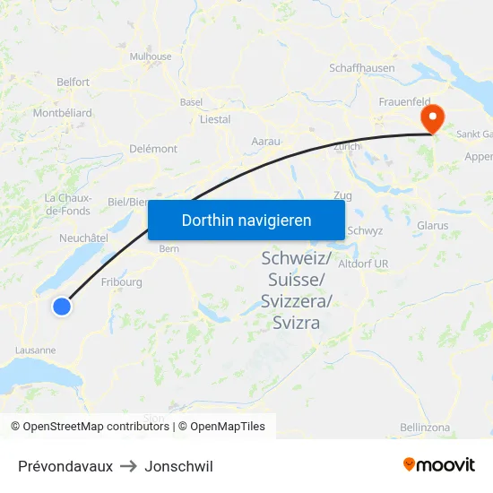 Prévondavaux to Jonschwil map