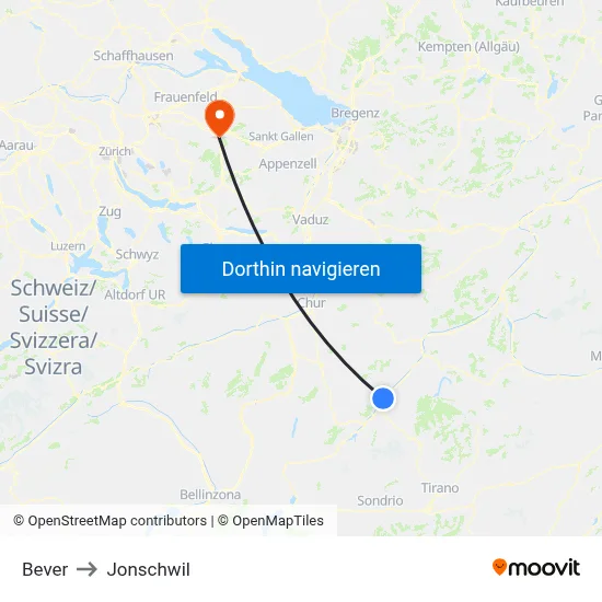 Bever to Jonschwil map