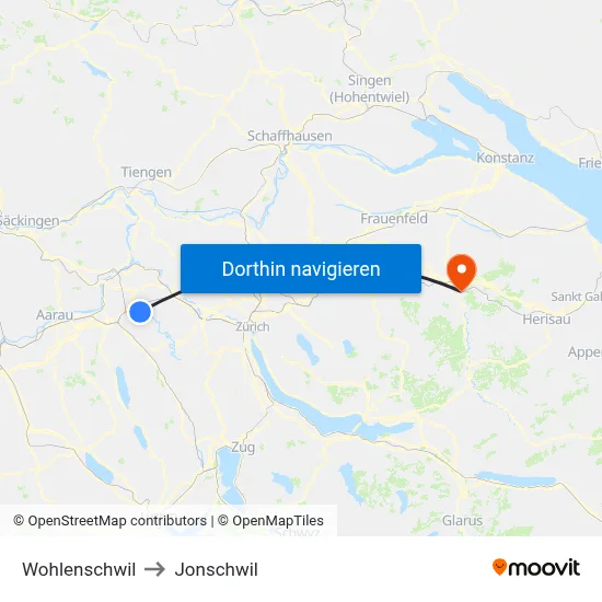 Wohlenschwil to Jonschwil map
