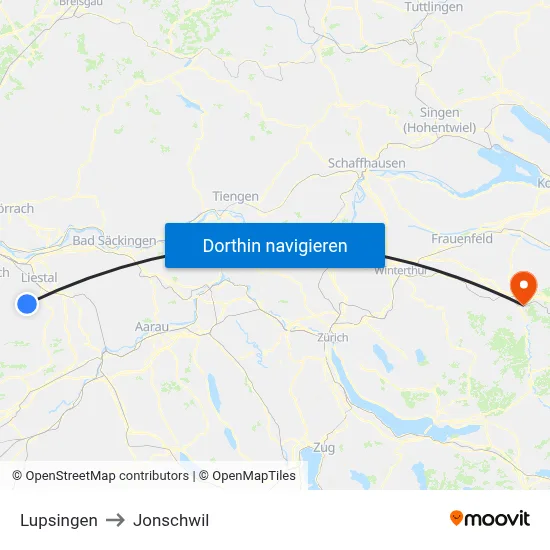 Lupsingen to Jonschwil map