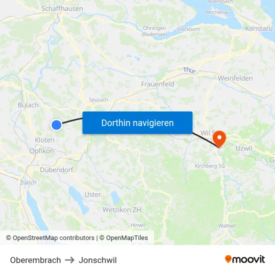 Oberembrach to Jonschwil map