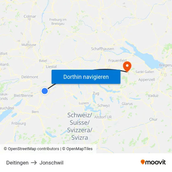 Deitingen to Jonschwil map