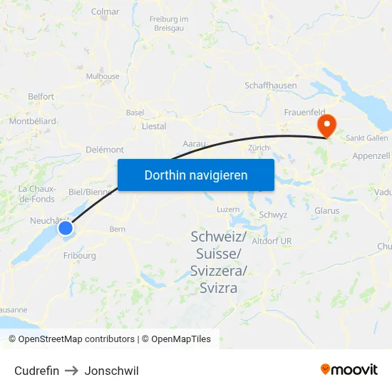 Cudrefin to Jonschwil map