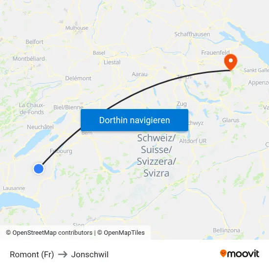 Romont (Fr) to Jonschwil map