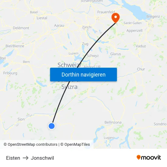 Eisten to Jonschwil map