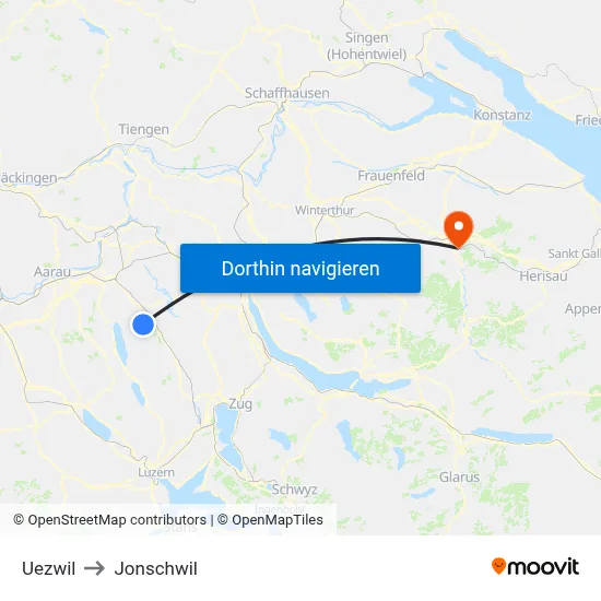 Uezwil to Jonschwil map