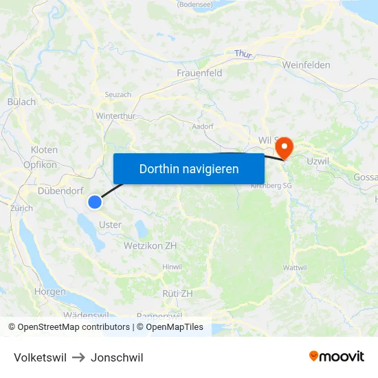 Volketswil to Jonschwil map