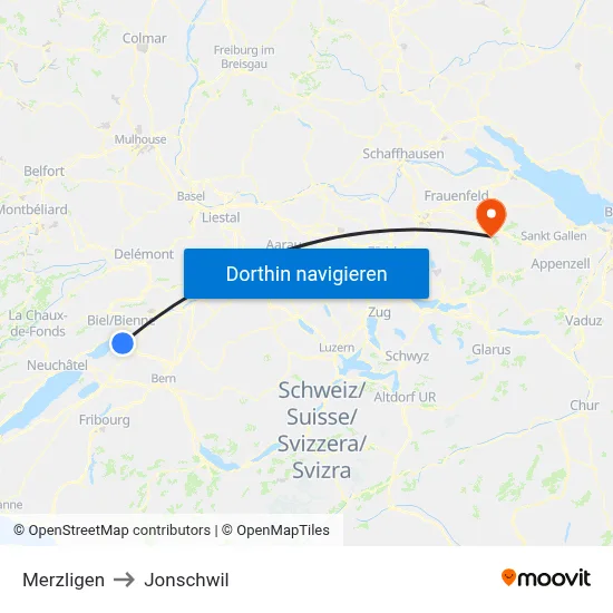 Merzligen to Jonschwil map