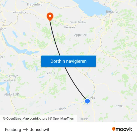 Felsberg to Jonschwil map